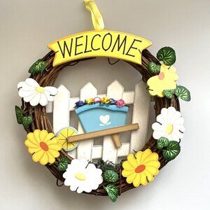 SPRING  WELCOME HANDMADE GRAPEVINE WOOD WREATH